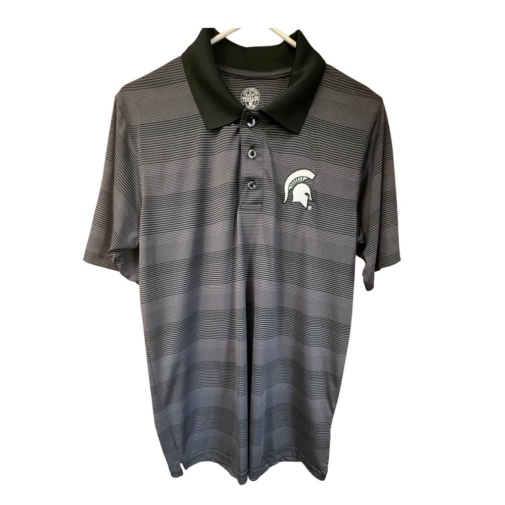 Rivalry Threads Michigan State Spartans Polo Shirt Men's Medium Gray Striped